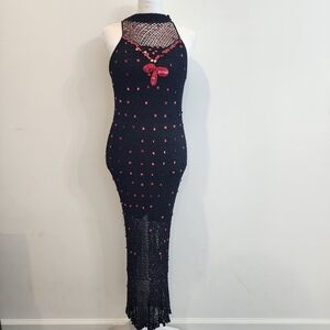 Y2K vintage Kroshetta by Papillon crochet Maxi Dress Sequence Fairy Mermaid Sz S